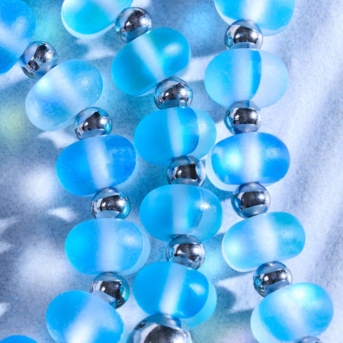 Aigue-marine | Argent | Bracelet Macaron en Verre Sirène 