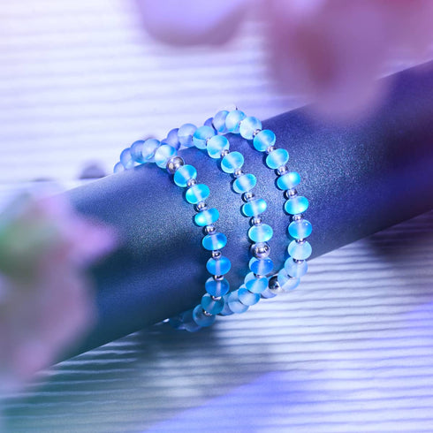 Aigue-marine | Argent | Bracelet Macaron en Verre Sirène 