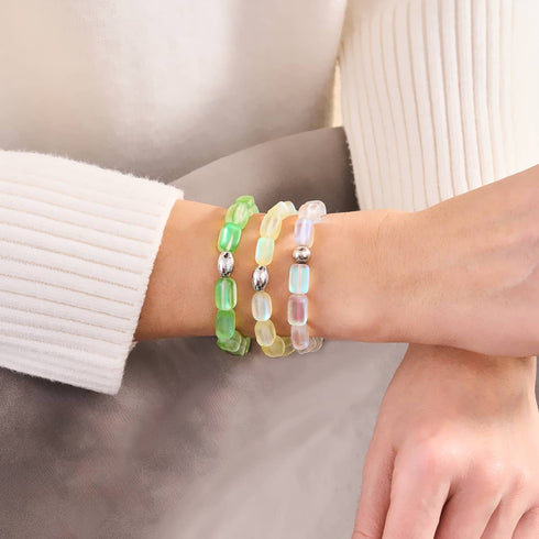 Bracelet galet en verre sirène en argent sterling 925 et émeraude 