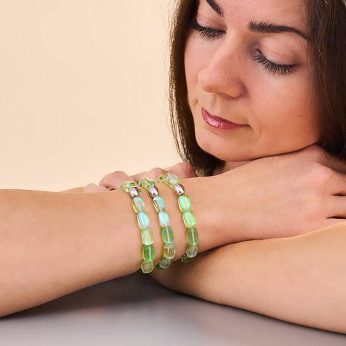 Bracelet galet en verre sirène en argent sterling 925 et émeraude 