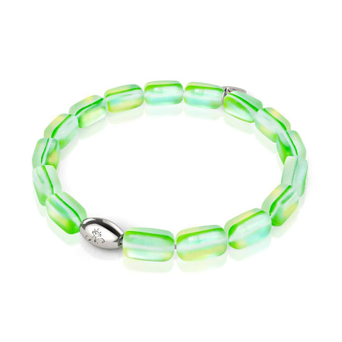 Bracelet galet en verre sirène en argent sterling 925 et émeraude 