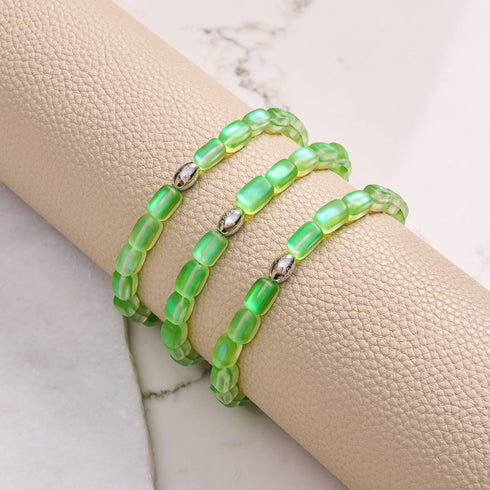 Bracelet galet en verre sirène en argent sterling 925 et émeraude 