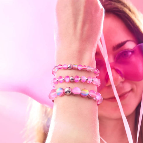 Limonade rose | Argent | Bracelet de perles de verre sirène 