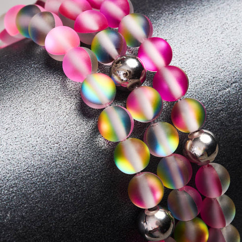 Limonade rose | Argent | Bracelet de perles de verre sirène 