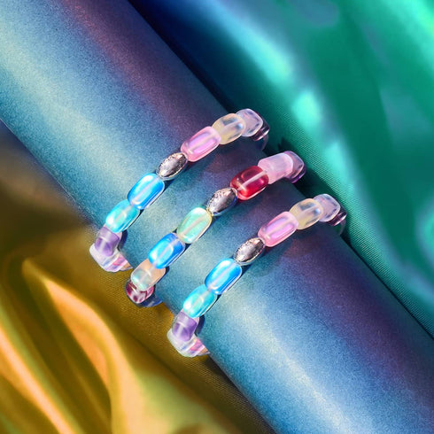 Rainbow Reef | Argent sterling 925 | Bracelet galet de verre sirène