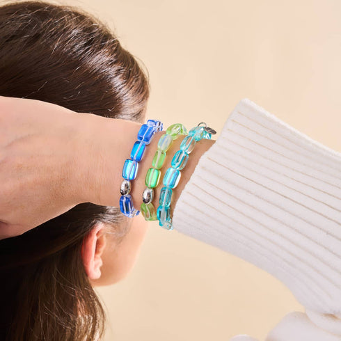 Saphir | Argent sterling 925 | Bracelet galet en verre sirène 