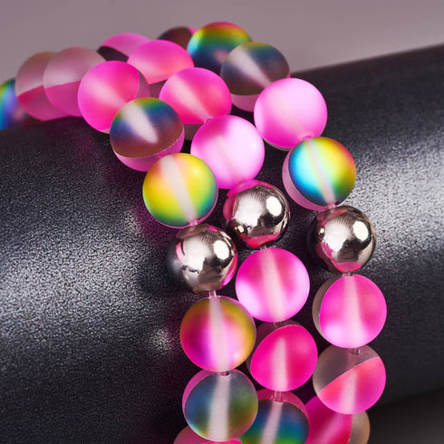 Bracelet de déclaration en verre licorne rose | argent | sirène 