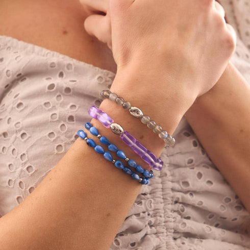 Bracelet galet en verre sirène en argent sterling 925 | Violet 