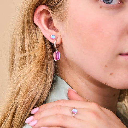 Lavande | Argent sterling 925 | Boucles d'oreilles créoles en forme de galets de verre de sirène 