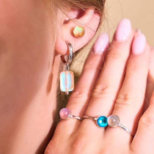 Pêche | Argent sterling 925 | Boucles d'oreilles créoles en forme de galets de verre de sirène 