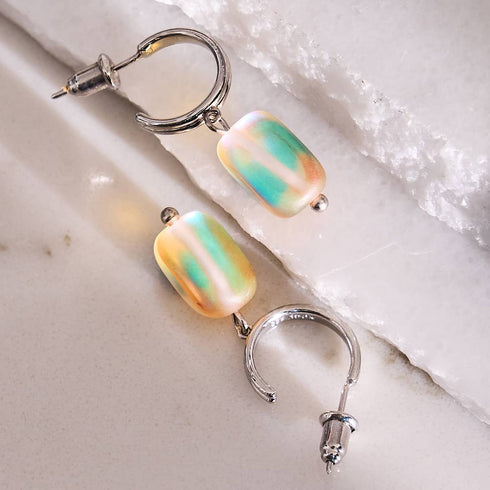 Pêche | Argent sterling 925 | Boucles d'oreilles créoles en forme de galets de verre de sirène 