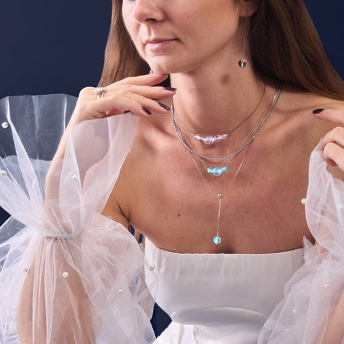 Aigue-marine | Argent | Suspension double cascade de verre sirène