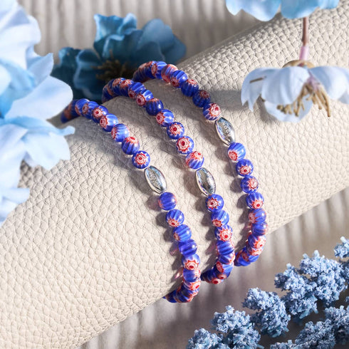 Étoiles bleues | Argent sterling 925 | Bracelet Millefiori