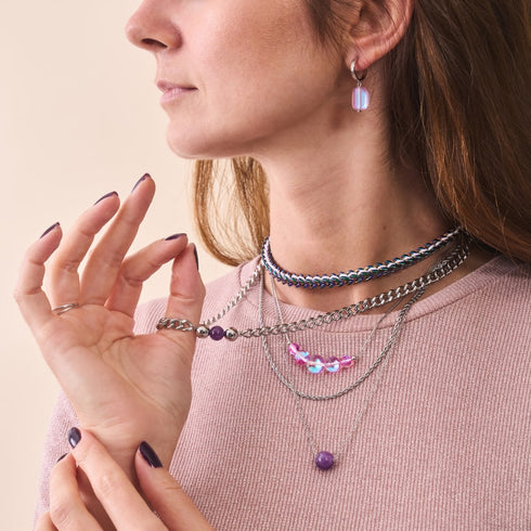 Blanc x Argent Licorne | Chaîne de blé Gaia | Collier ras du cou