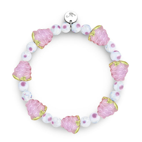 Bracelet à pois roses | Argent sterling 925 | Bracelet en verre Firefly Berry 