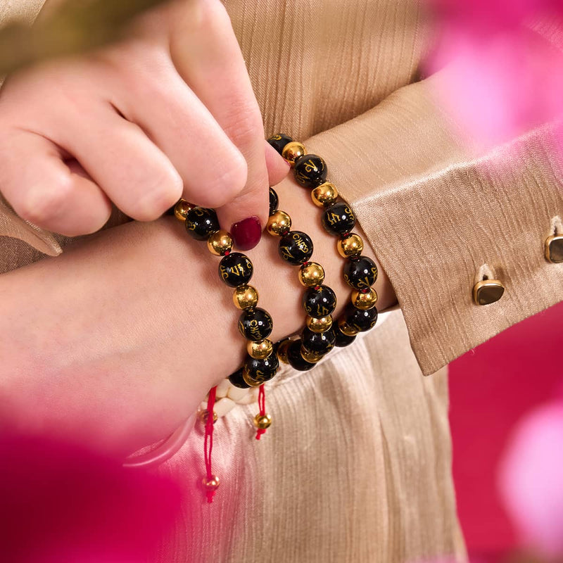 Amulette tibétaine | Bracelet Mantra Obsidienne Deluxe