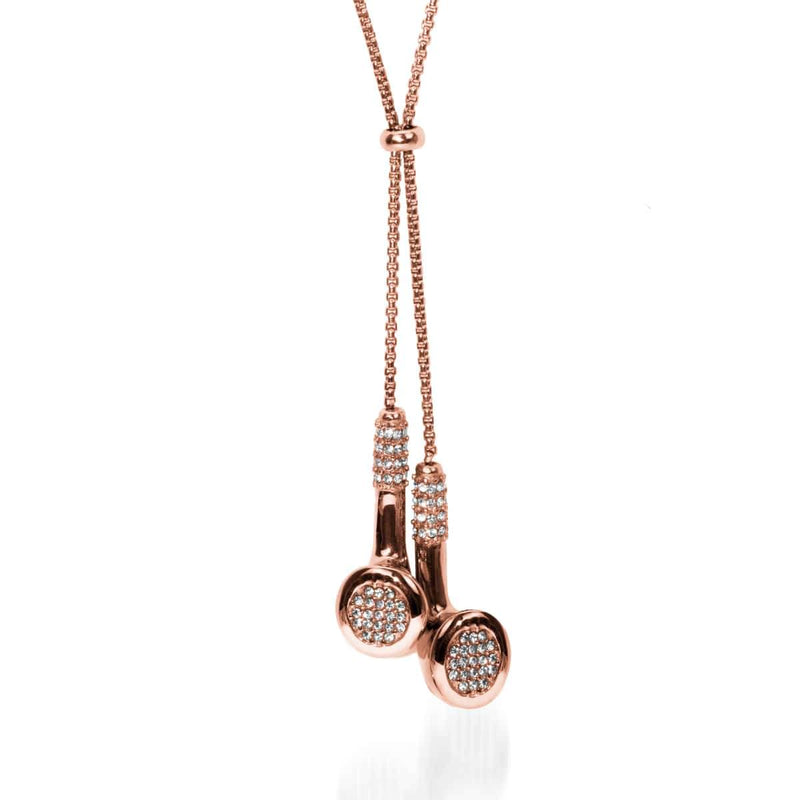 Remixer | Or rose 18 carats | Collier d'écouteurs en cristal blanc