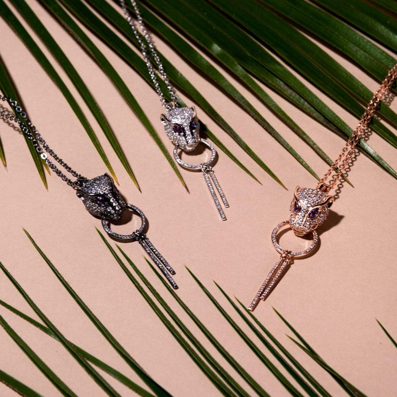 Panthère de Keysi Sayago | Or blanc 18 carats | Collier en cristal de zircon cubique