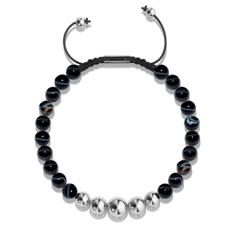 Agate ligne noire | Argent | Bracelet en macramé de pierres précieuses d'équilibre