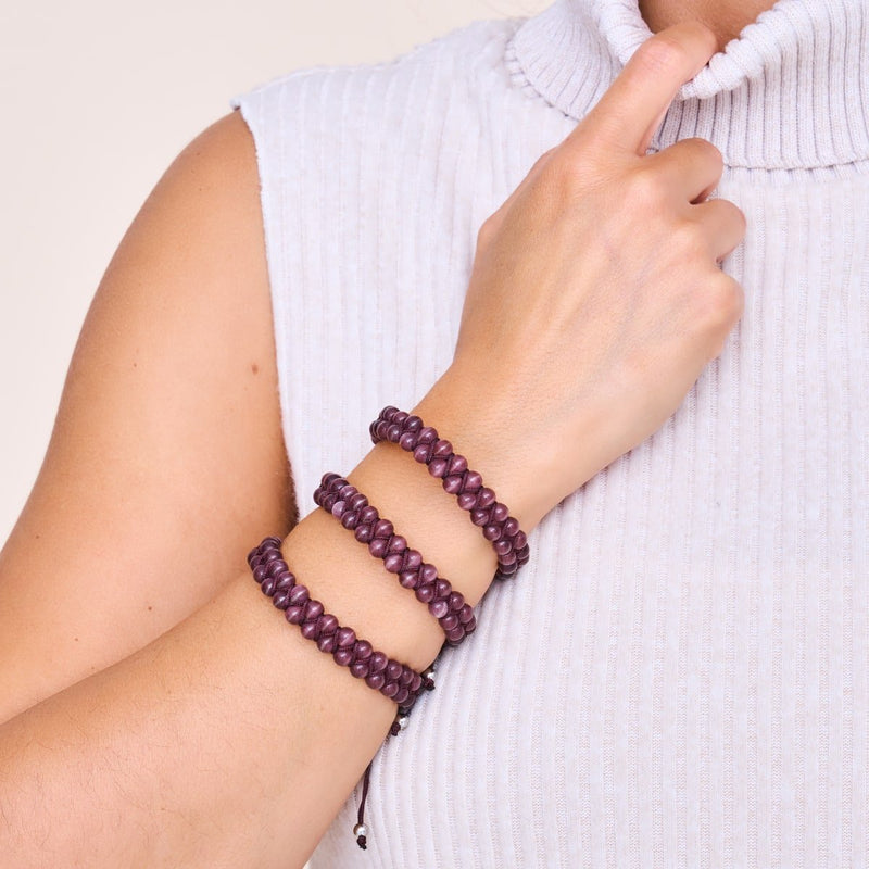 Châtaignier | Argent | Bracelet double macramé en verre Cheshire