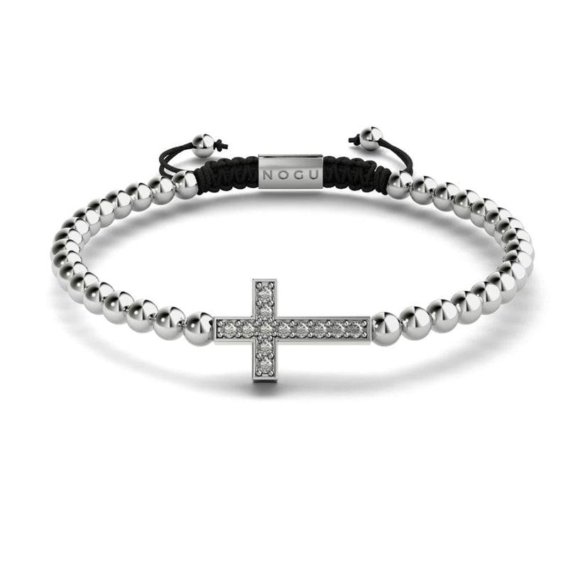 Croix de cristal | Argent | Noir | Bracelet Charmballa en macramé