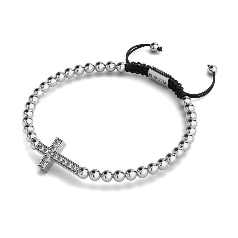 Croix de cristal | Argent | Noir | Bracelet Charmballa en macramé