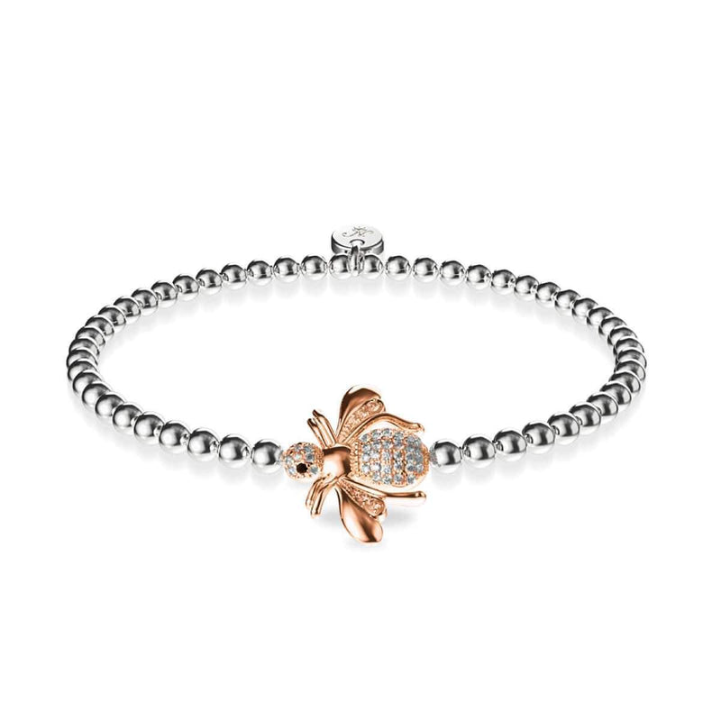 Reine | Or rose 18 carats et argent | Bracelet à breloques abeille en cristal