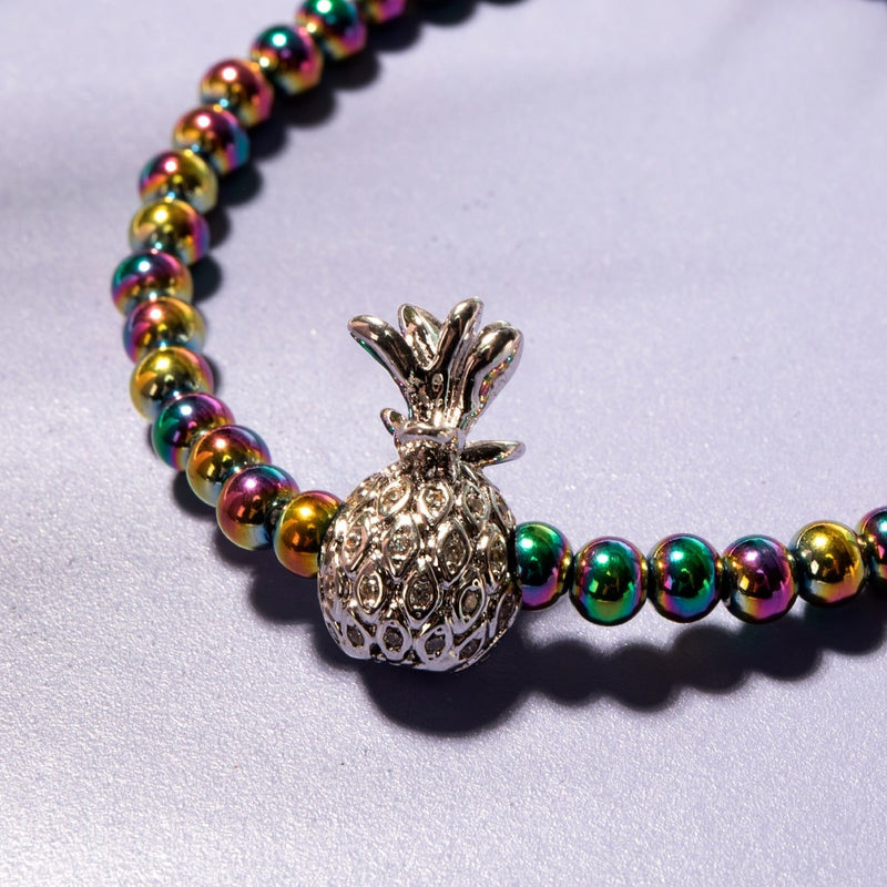 Pina colada | Licorne Argent x Blanc | Bracelet Charmballa Ananas Cristal 