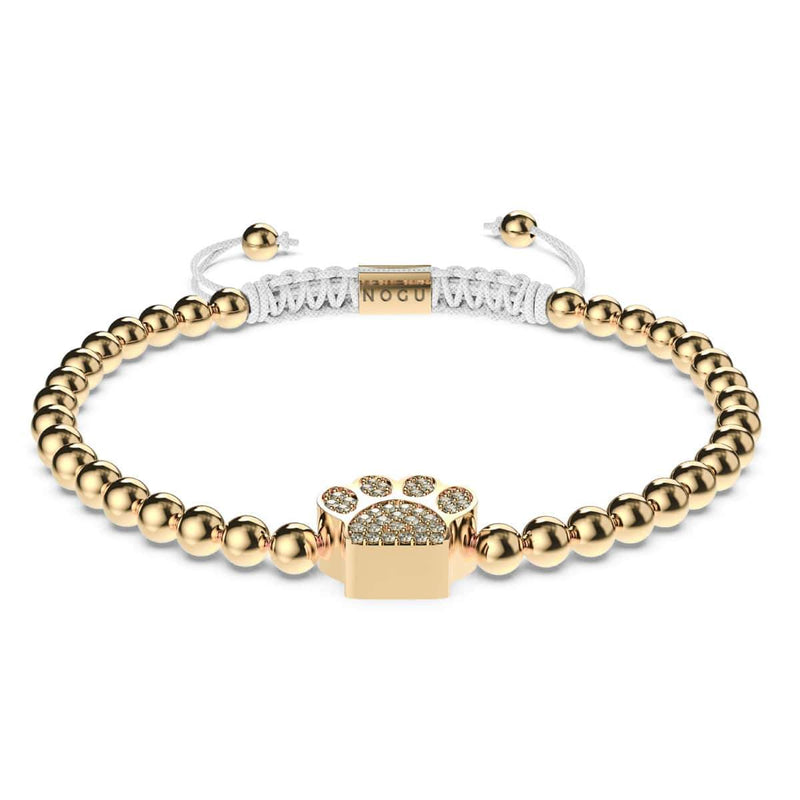 patte | Or 18 carats | Blanc | Impression de chiot en cristal | Bracelet Charmballa en macramé