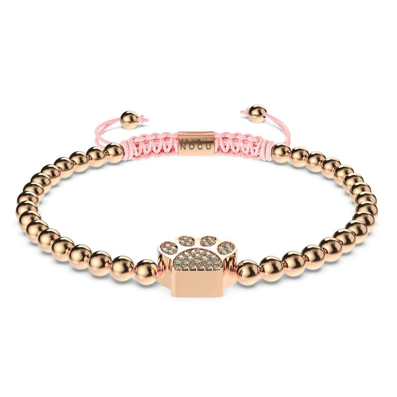 patte | Or rose 18 carats | Rose | Impression de chiot en cristal | Bracelet Charmballa en macramé