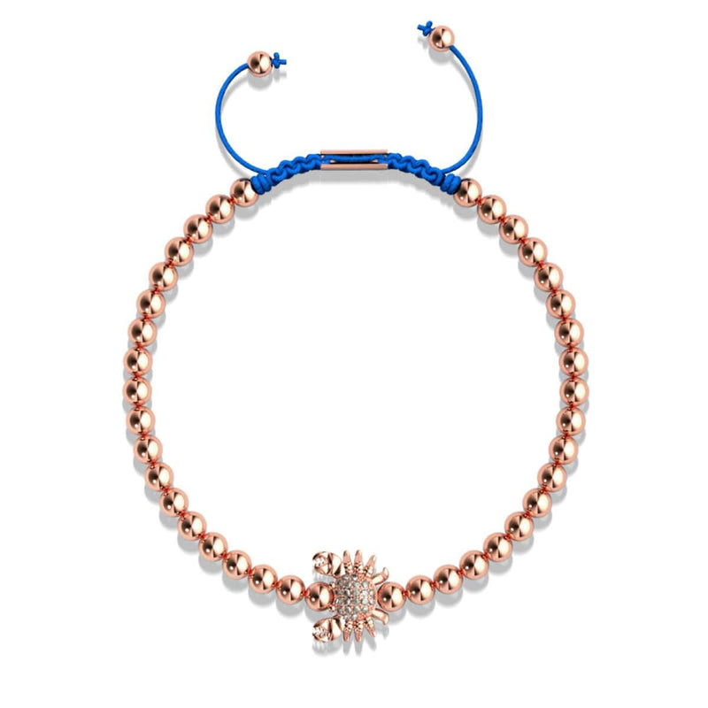 Crabe de mer de cristal | Or rose 18 carats | Bleu | Bracelet Charmballa en macramé