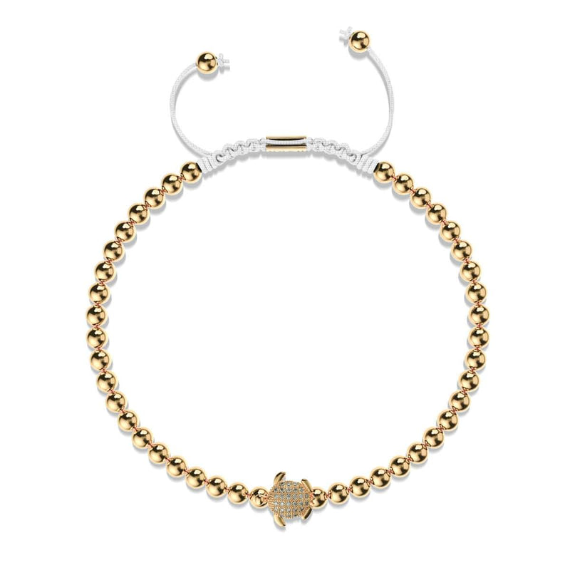 Tortuga | 18k Gold | White | Crystal Sea Turtle | Macrame Charmballa Bracelet