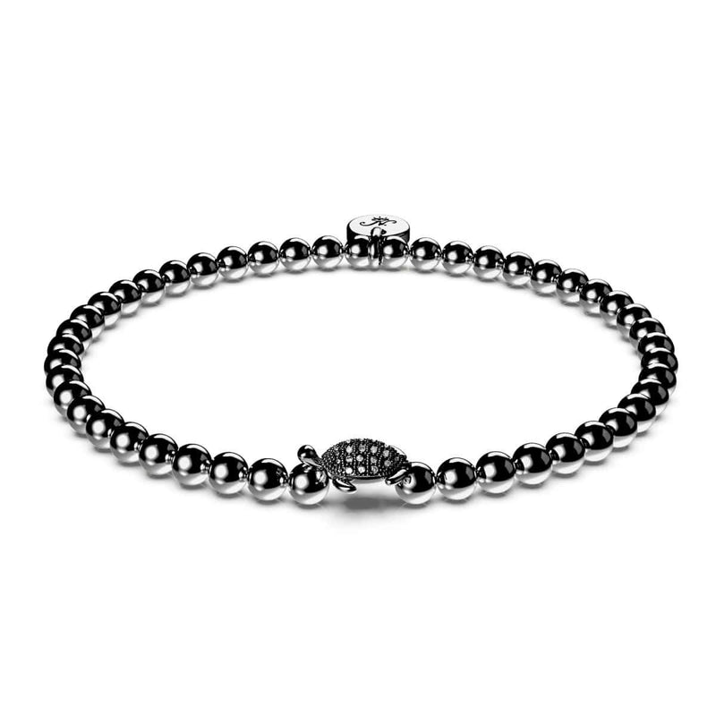 Tortue | Acier Onyx | Bracelet tortue de mer en cristal