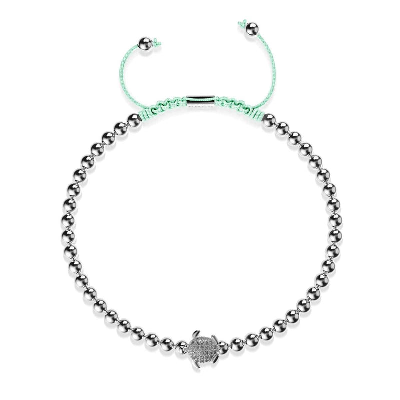 Tortue | Argent | Aqua | Tortue de mer de cristal | Bracelet Charmballa en macramé