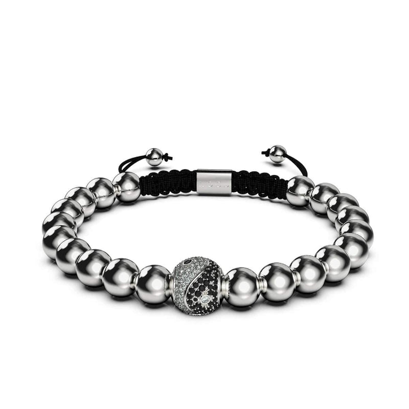 Équilibre | Argent | Noir | Cristal Yin Yang | Bracelet Charmballa en macramé