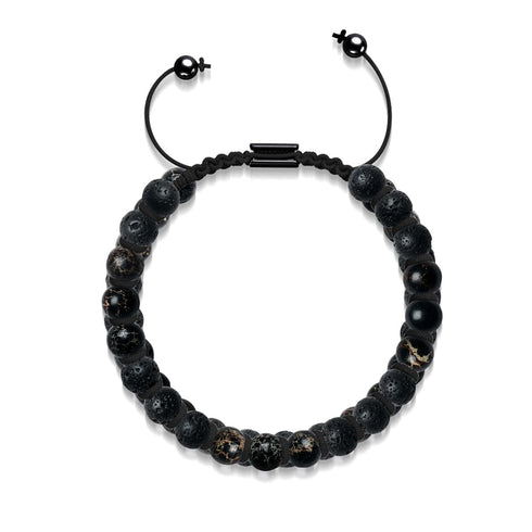 Jaspe Océanique Noir | Bronze à canon | Bracelet Diffuseur Pierre de Lave