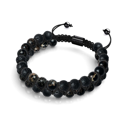 Jaspe Océanique Noir | Bronze à canon | Bracelet Diffuseur Pierre de Lave