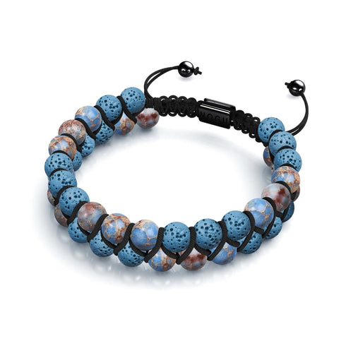 Jaspe bleu océanique | Bronze à canon | Bracelet Diffuseur Pierre de Lave