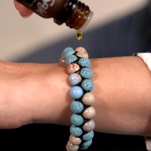 Jaspe bleu océanique | Bronze à canon | Bracelet Diffuseur Pierre de Lave