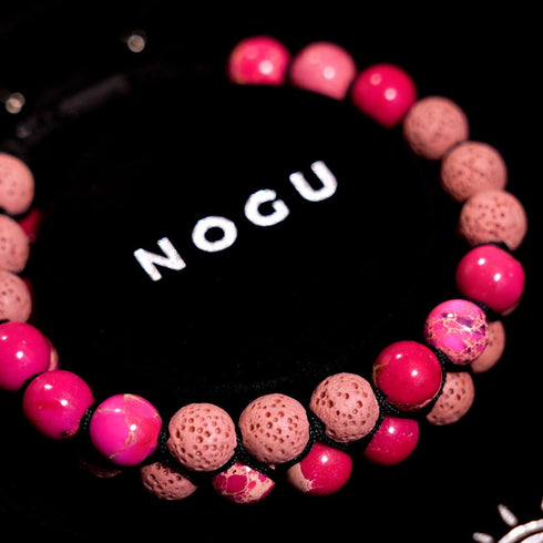Jaspe océanique fuchsia | Bronze à canon | Bracelet Diffuseur Pierre de Lave
