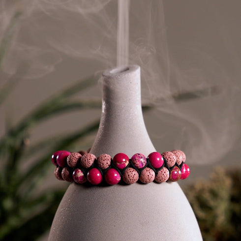 Jaspe océanique fuchsia | Bronze à canon | Bracelet Diffuseur Pierre de Lave