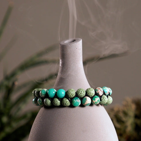 Jaspe Océanique Vert | Bronze à canon | Bracelet Diffuseur Pierre de Lave