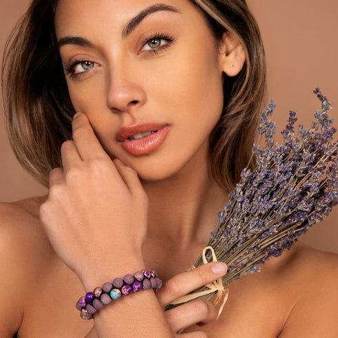 Jaspe océanique violet | Bronze à canon | Bracelet Diffuseur Pierre de Lave