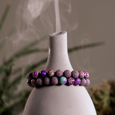 Jaspe océanique violet | Bronze à canon | Bracelet Diffuseur Pierre de Lave