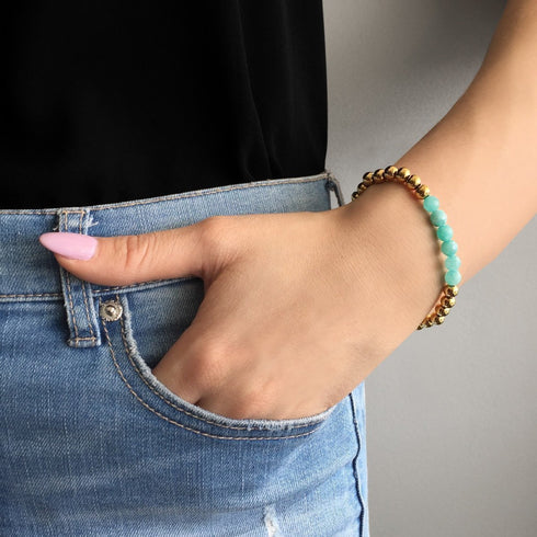 Enthousiaste | Or 18 carats | Jade aigue-marine | Bracelet d'expression de pierres précieuses
