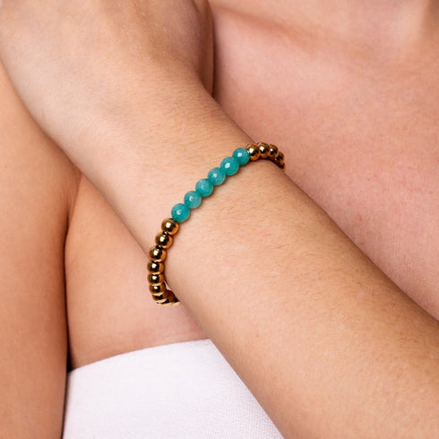 Enthousiaste | Or 18 carats | Jade aigue-marine | Bracelet d'expression de pierres précieuses