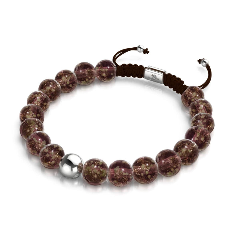 Chocolat | Argent | Bracelet macramé verre luciole