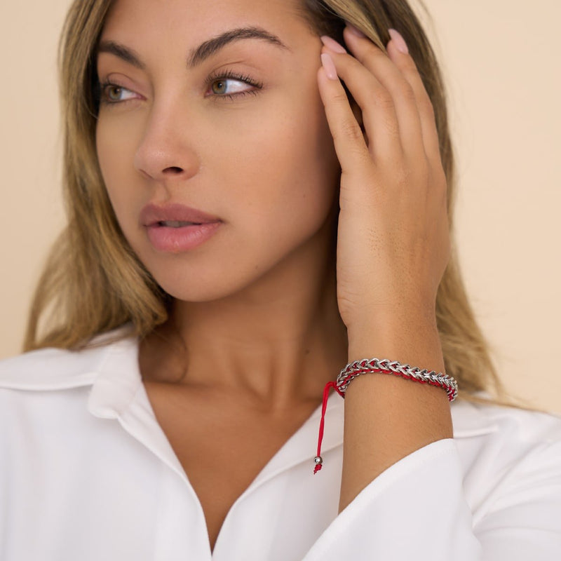 Rouge x Argent | Bracelet chaîne de blé Gaia
