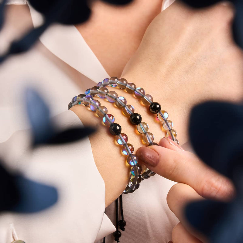 Voie Lactée | Bronze à canon | Bracelet de perles en macramé de verre Galaxy