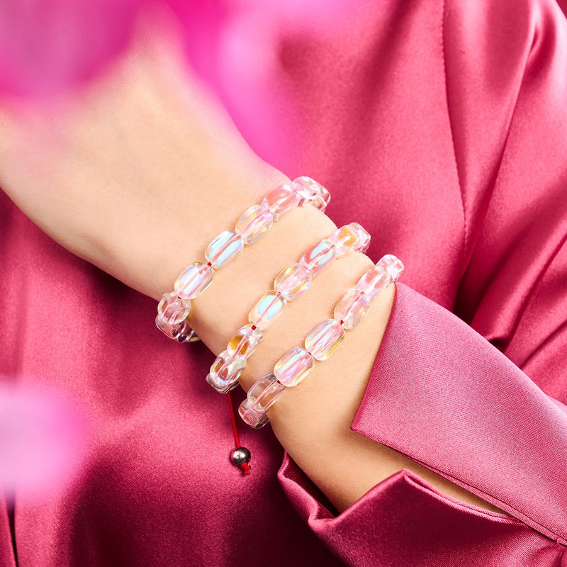 Bracelet mini galet de verre galaxie arc-en-ciel supernova x fil rouge